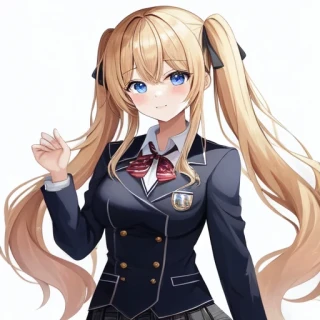 cheveux semi-longs, cheveux longs, cheveux ondulés, belle fille, uniforme scolaire